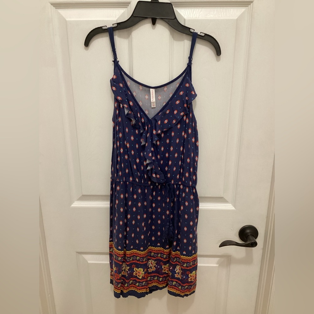 Xhilaration Navy Blue Dress with Colorful Hem